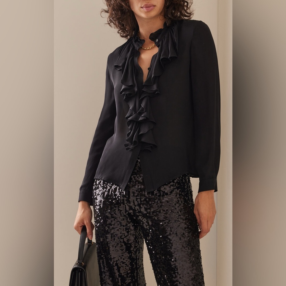 NWT Nili Lotan Silk Lily Blouse in Black Size Small - Picture 4 of 11